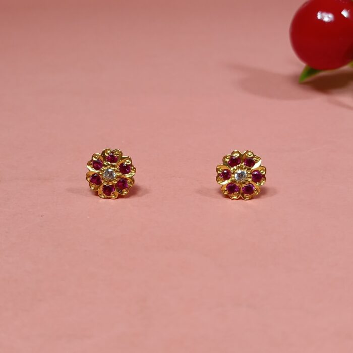 Gold Plated Ruby Flower Stud Earrings