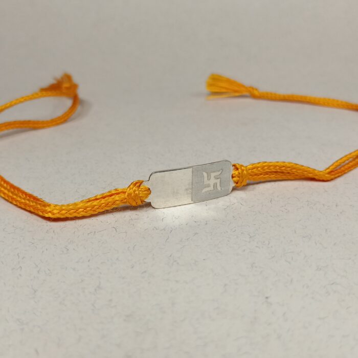Pure 925 Silver Swastik Rakhi with Orange Dhaga
