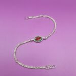 Pure Silver Ruby Stone Designer Rakhi