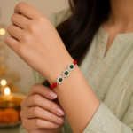 925 Silver Floral Rakhi with Green Beads