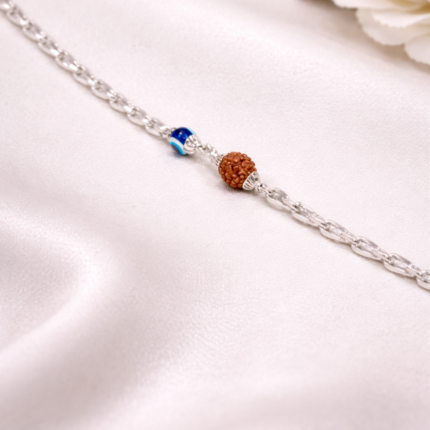 Pure Silver Evil Eye & Rudraksha Bracelet – Protection & Positivity