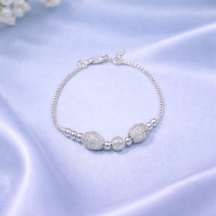 Pure Silver Beaded Charm Bracelet