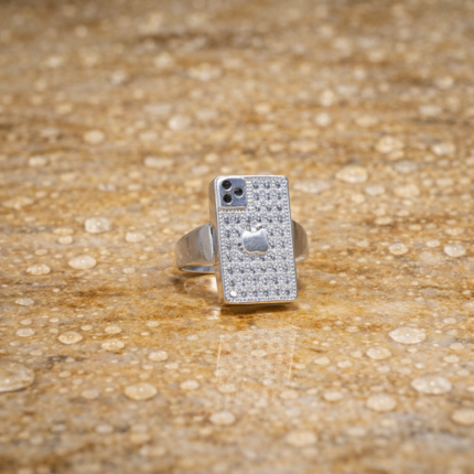 Pure Silver Smartphone-Inspired Ring – Modern CZ Studded Design