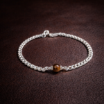 Elegant Pure Silver Bracelet with Tiger Eye Bead