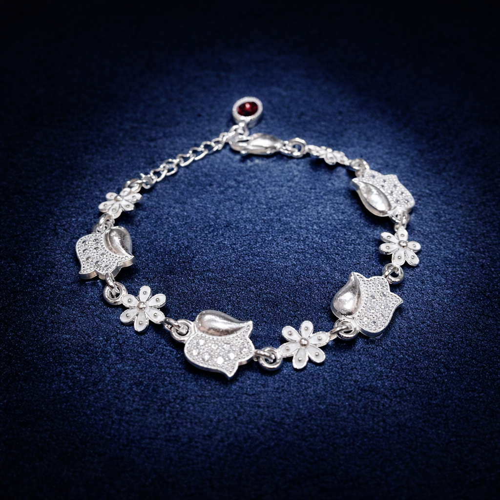 ChatGPT Image Feb 25, 2026, 10_40_29 AM Pure Silver Floral Charm Bracelet