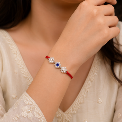 925 Silver Floral Rakhi with Blue Stone