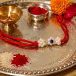 925 Silver Floral Rakhi with Blue Stone