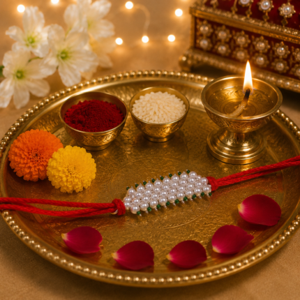 Radiant Pearl Rakhi: Graceful Bonds of Siblings