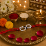 Elegant 925 Silver Rakhi with Pearls & Blue Stone Accents
