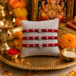 Tridev Ganesh Rakhi Set – 925 Silver Floral Charm Rakhis