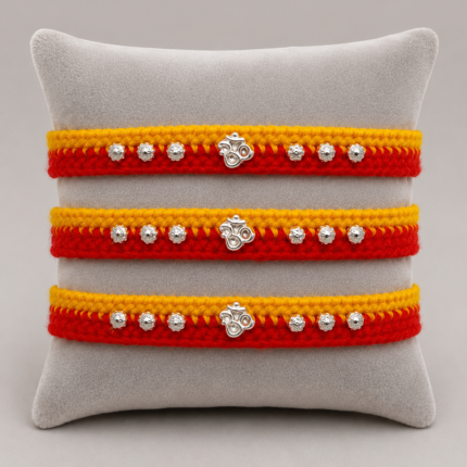 Triveni Raksha Bandhan Set – Pure Silver Triple Blessing Rakhis ( 3 Peices )