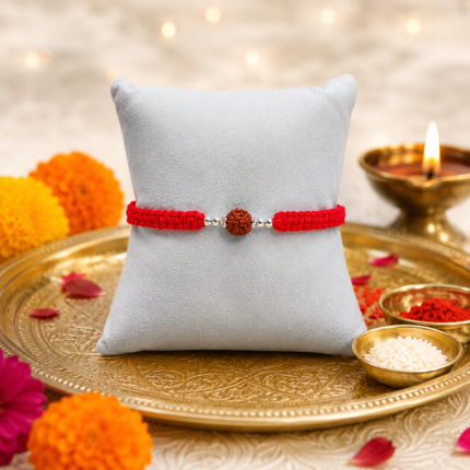 Divine Bond: Pure Silver &amp Rudraksha Rakhi for Sacred Connections