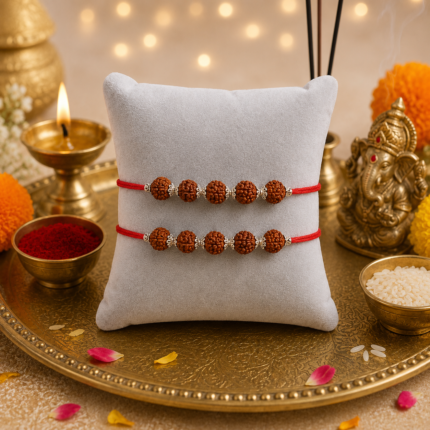 Divine Bond: Silver & Rudraksha Rakhi for Sacred Connections ( 2 Peices )
