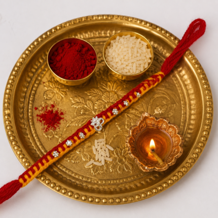 Pure Silver OM Rakhi – Auspicious Red & Yellow Thread (1 peice )