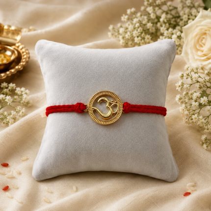 Divine Om Golden Rakhi: Sterling Silver Elegance