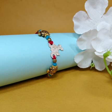 925 Silver Veer Rakhi with Antique Beads & Threadwork
