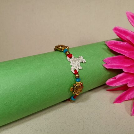 925 Silver Veer Rakhi with Antique Beads & Threadwork