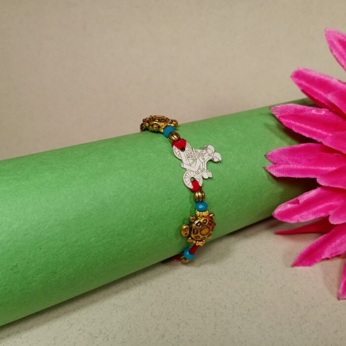 925 Silver Veer Rakhi with Antique Beads & Threadwork