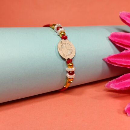 925 Silver BMW Logo Rakhi with Pearl & Bead Accents