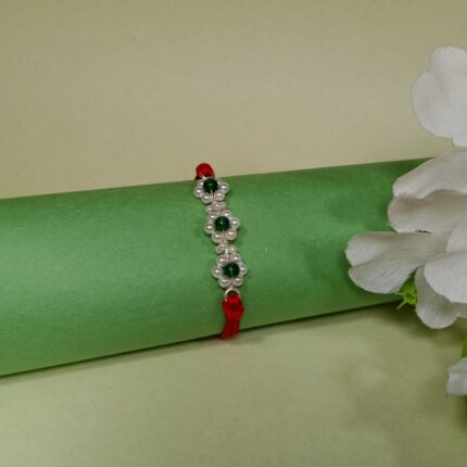 925 Silver Floral Rakhi with Green Beads