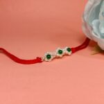 925 Silver Floral Rakhi with Green Beads