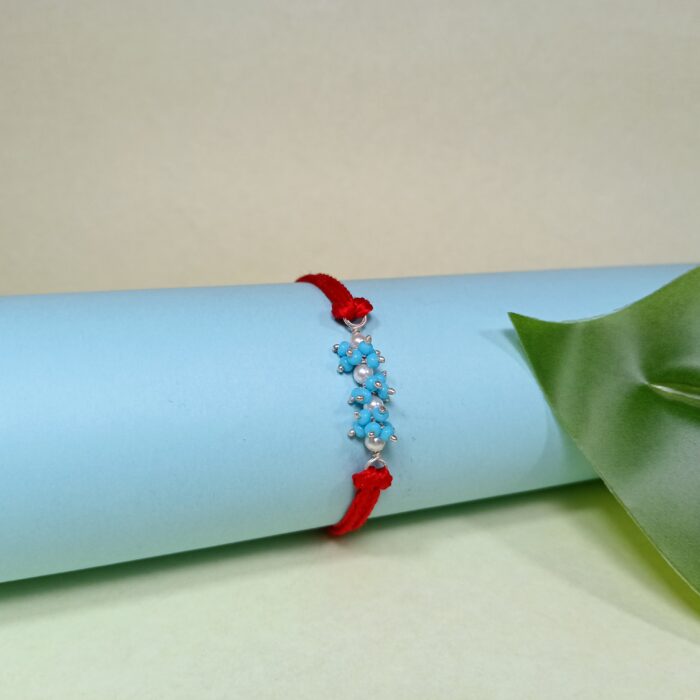 925 Silver Blue Floral Rakhi