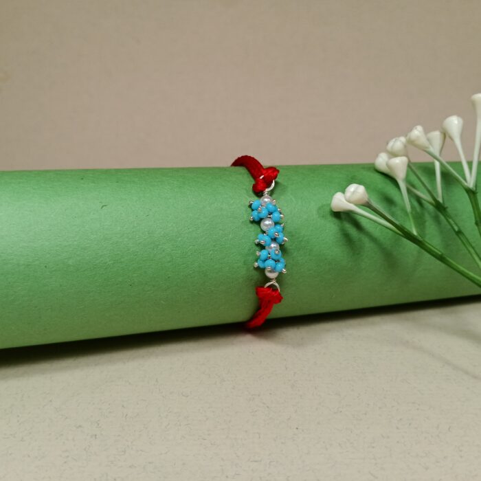 925 Silver Blue Floral Rakhi