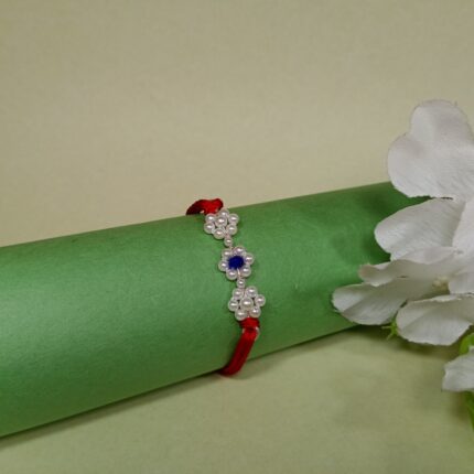 925 Silver Floral Rakhi with Blue Stone