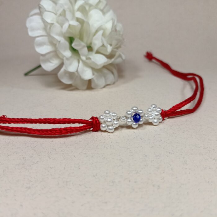 925 Silver Floral Rakhi with Blue Stone