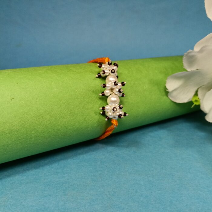 925 Silver Pearl Cluster Rakhi with Elegant Bead Detailing