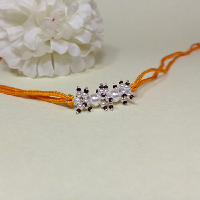 925 Silver Pearl Cluster Rakhi with Elegant Bead Detailing