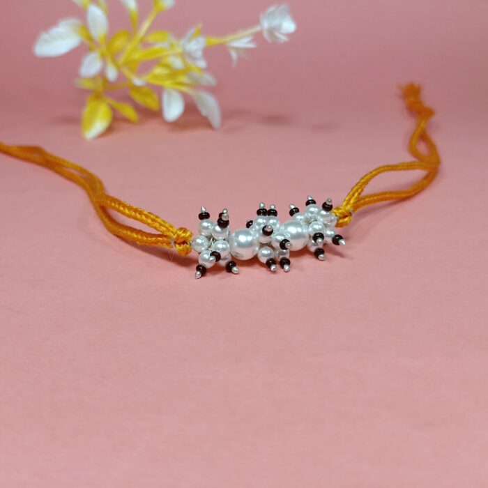 925 Silver Pearl Cluster Rakhi with Elegant Bead Detailing