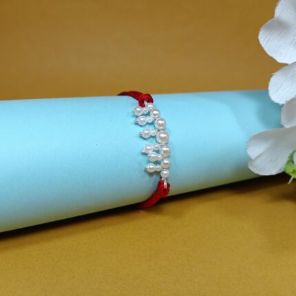 925 Silver White Pearl Rakhi on Red Thread
