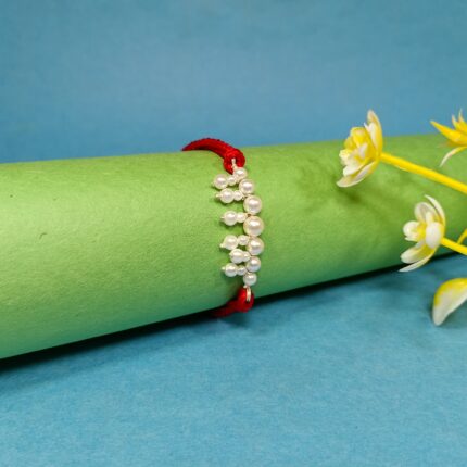925 Silver White Pearl Rakhi on Red Thread