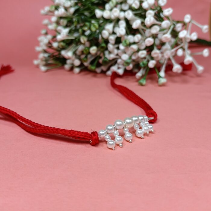 925 Silver White Pearl Rakhi on Red Thread