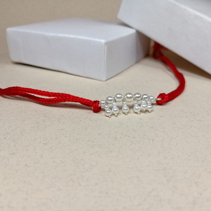 925 Silver White Pearl Rakhi on Red Thread