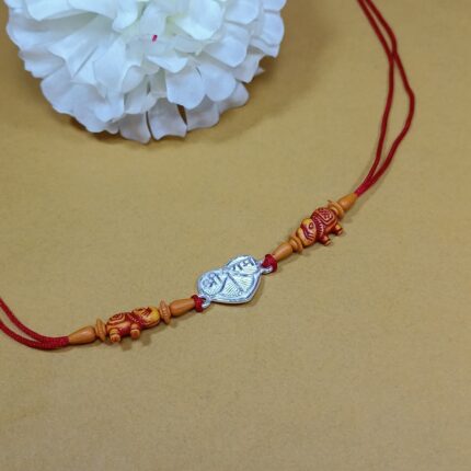 Shriji Dvishakti Rakhi – Pure Silver Dual Coin Rakhi with Wooden Beads