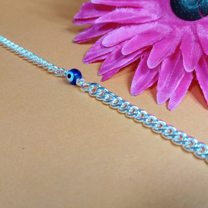 Elegant Pure Silver Bracelet with Blue Evil Eye Charm