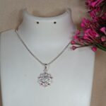 Pure Silver Om Pendant with Red & Pink CZ – Lotus Mandala Design