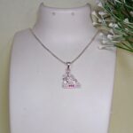 Silver Seated Ganesha Pendant – Elegant Design with Pink & White CZ Accents