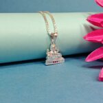 Silver Seated Ganesha Pendant – Elegant Design with Pink & White CZ Accents