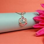 Pure Silver Om Pendant – Hexagon Frame with Ruby Pink CZ Stones