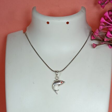 Silver Dolphin Pendant – Graceful Ocean Charm with Red CZ Eye