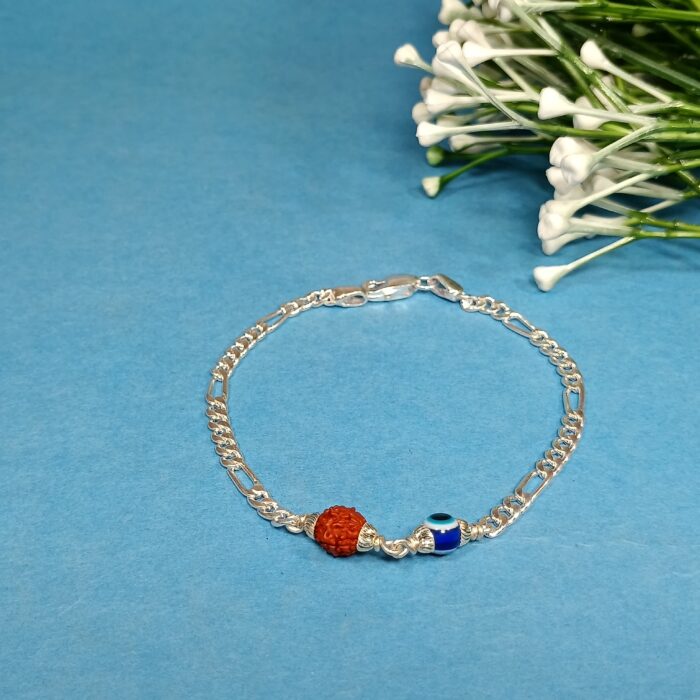 Evil Eye And Rudraksha Pure Silver Bracelet