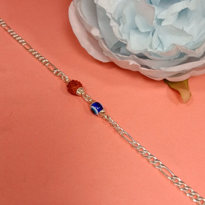 Evil Eye And Rudraksha Pure Silver Bracelet