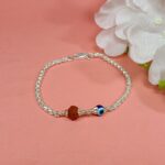 Single Evil Eye And Rudraksha Pure Silver Bracelet