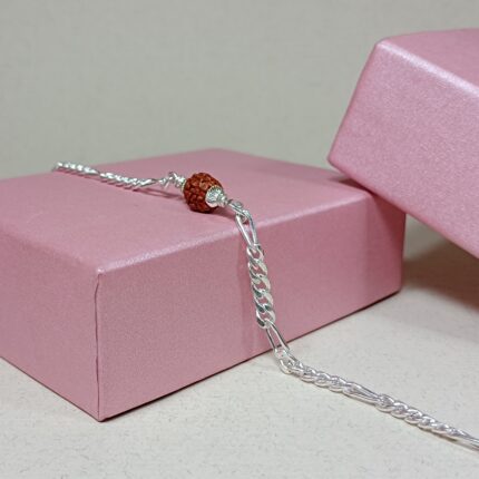 Figaro Chain Pure Silver Bracelet with Rudraksha Bead