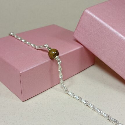 Elegant Pure Silver Bracelet with Tiger Eye