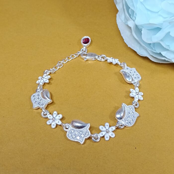 Pure Silver Floral Charm Bracelet
