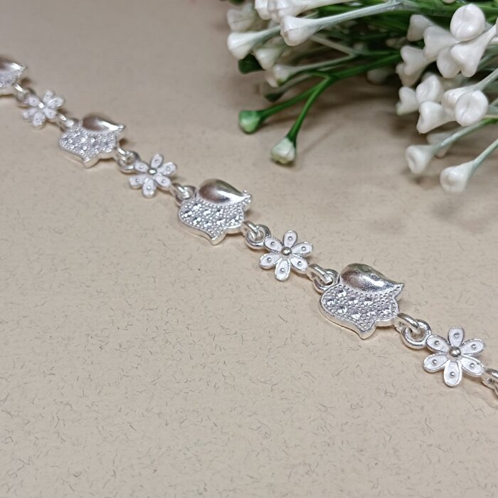Pure Silver Floral Charm Bracelet